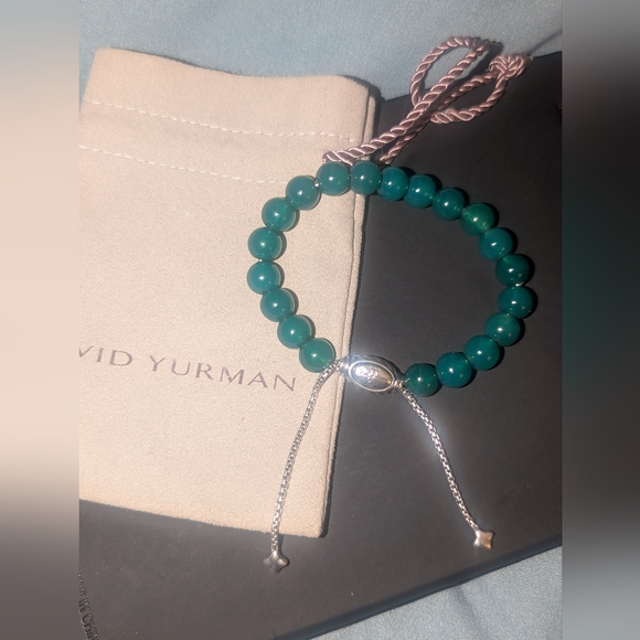 David Yurman Silver 8mm beads bracelet Green Onyx - Picture 3 of 6